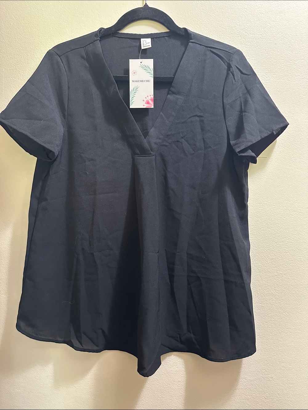 Maternity MakeMeChic Black V-Neck Short Sleeve Blouse